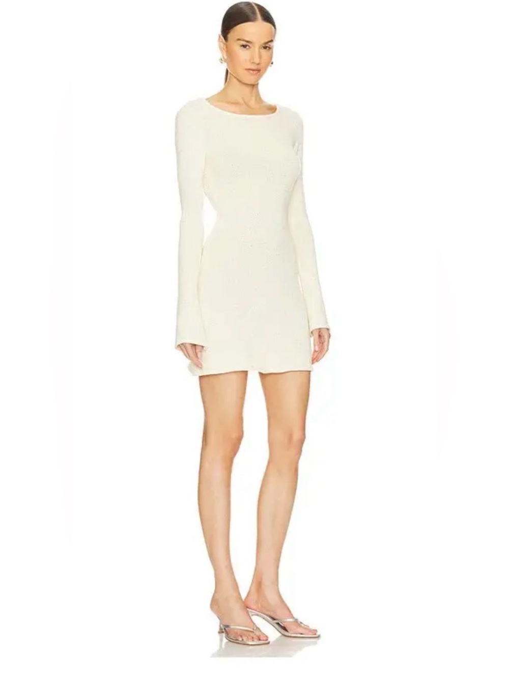 WeWoreWhat Cream Long-Sleeve Open Back Mini Dress in Sandshell